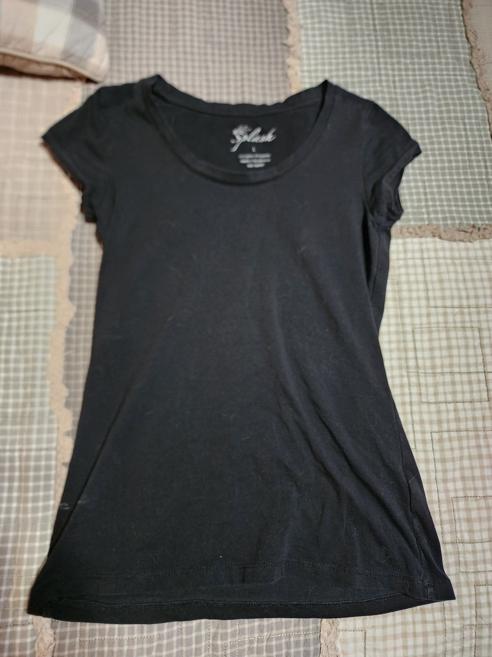 Splash Black Scoop Neck Short Sleeve Tee